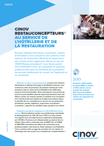 Plaquette syndicat - Cinov Restauconcepteurs®